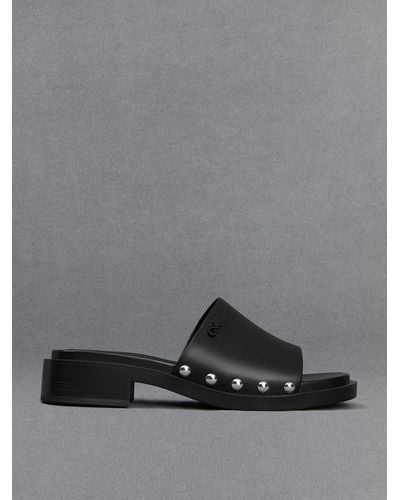 Charles & Keith Leather Studded Sandals - Gray