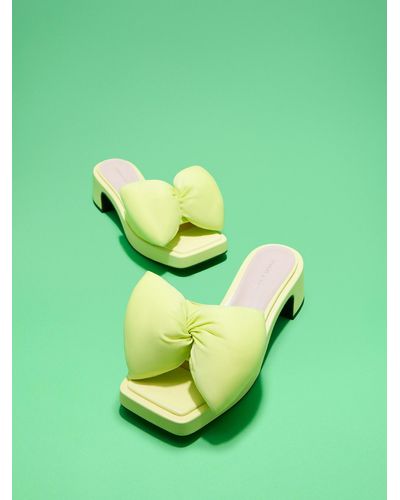 Charles & Keith Puffy Bow Heeled Mules - Yellow
