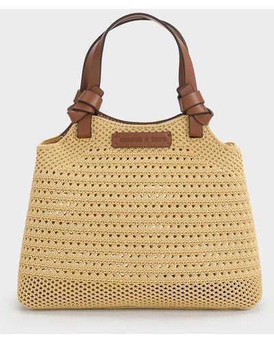Charles & Keith Ida Knotted Handle Knitted Tote Bag - Natural
