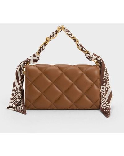 Charles & Keith Alcott Scarf Handle Quilted Clutch - Brown