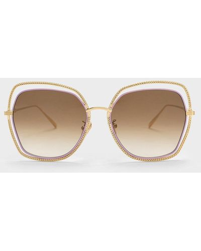 Charles & Keith Cut-out Double-frame Butterfly Sunglasses - Natural