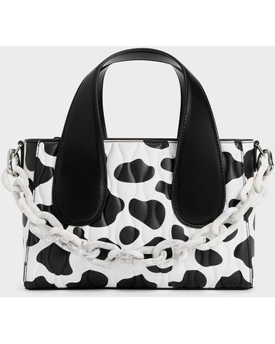Charles & Keith Iva Cow Print Textured Tote Bag - Blue