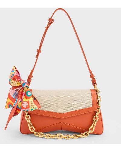 Charles & Keith Arley Canvas Chain-link Trapeze Bag - Red