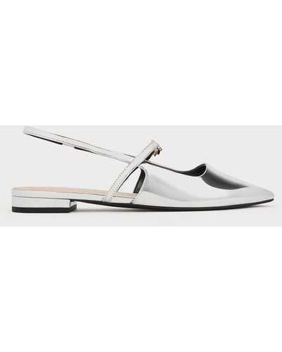 Charles & Keith Metallic-accent Pointed-toe Slingback Flats - White