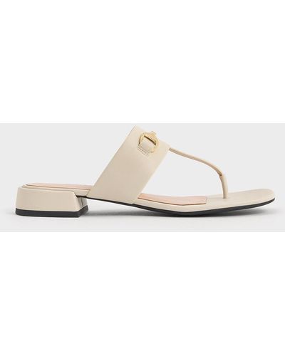 Charles & Keith T-bar Metallic Accent Thong Sandals - White