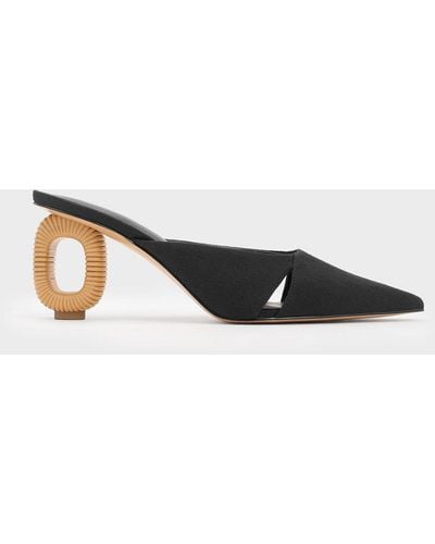 Charles & Keith Linen Cut-out Sculptural-heel Mules - Natural