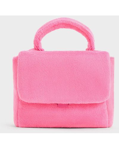 Charles & Keith Loey Textured Top Handle Bag - Pink