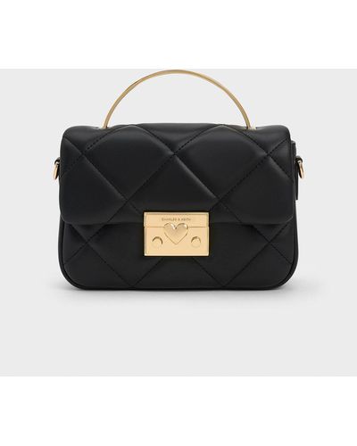 Charles & Keith Quilted Boxy Top Handle Bag - Black