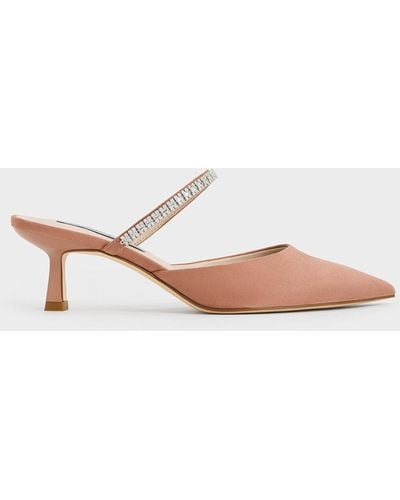 Charles & Keith Ambrosia Textured Gem-embellished Pointed-toe Mules - White