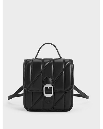 Charles & Keith Lin Quilted Belted Backpack - Black