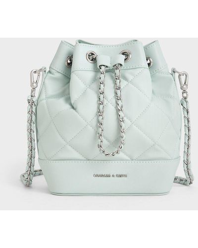 Charles & Keith Quilted Two-way Bucket Bag - Blue