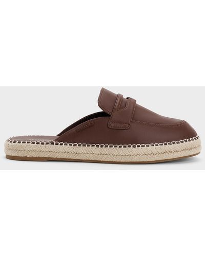 Charles & Keith Penny Loafer Backless Espadrilles - Brown