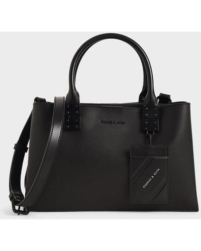 Charles & Keith Double Top Handle Structured Bag - Black