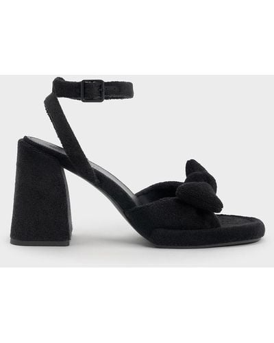 Charles & Keith Loey Textured Bow Ankle-strap Sandals - Black