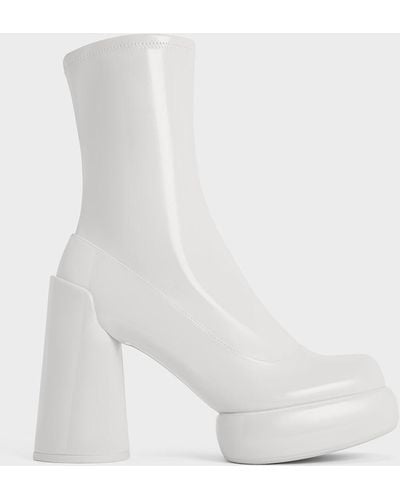 Charles & Keith Darcy Patent Platform Ankle Boots - White