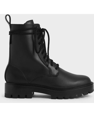 Charles & Keith Gripped Soles Combat Boots - Black