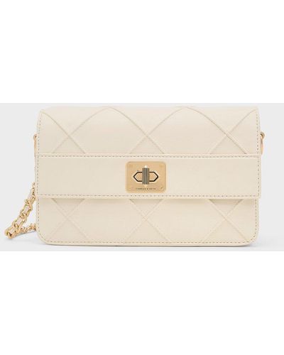 Charles & Keith Eleni Quilted Crossbody Bag - Natural