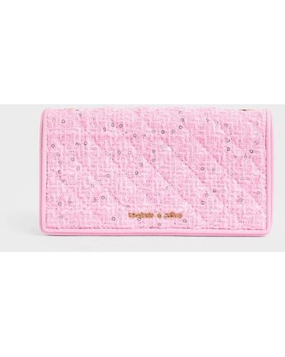 Charles & Keith Tweed Quilted Pouch - Pink