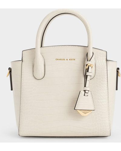 Charles & Keith Croc-effect Trapeze Tote Bag - Natural