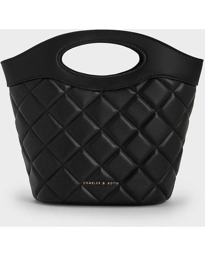 Charles & Keith Quilted Chain-link Curved-handle Bucket Bag - Black