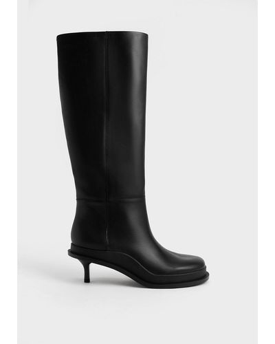 Charles & Keith Frida Leather Knee-high Boots - Black