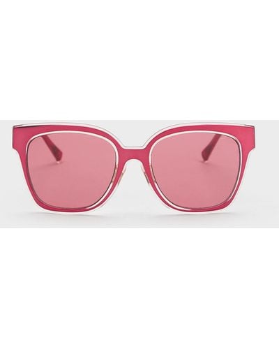 Charles & Keith Oversized Square Metallic Accent Sunglasses - Pink