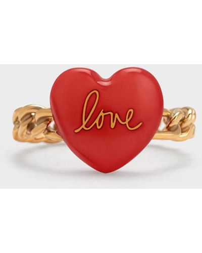 Charles & Keith "love" Heart Braided Ring - Red