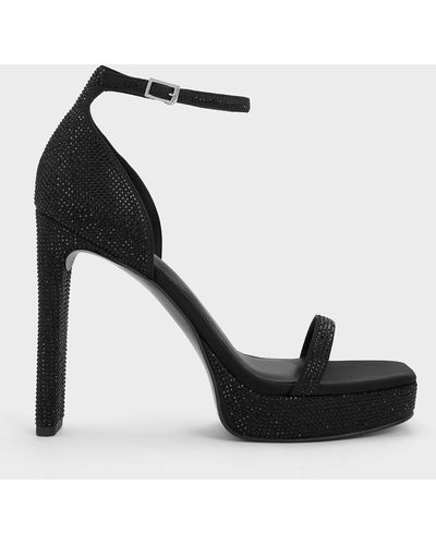 Charles & Keith Crystal Ankle-strap Platform Sandals - Black