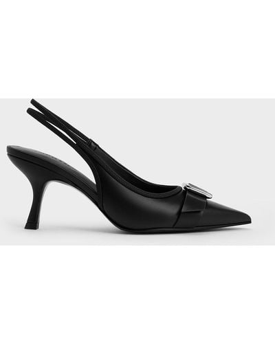 Charles & Keith Buckled Pointed-toe Slingback Court Shoes - Black