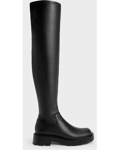 Charles & Keith Zip-up Thigh-high Boots - Black