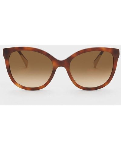 Charles & Keith Tortoiseshell Recycled Acetate Oval Sunglasses - Brown