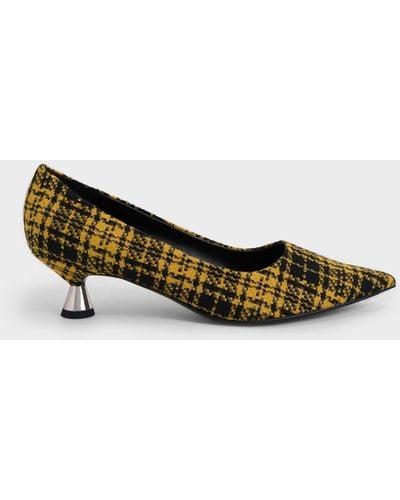 Charles & Keith Chequered Spool Heel Court Shoes - Yellow