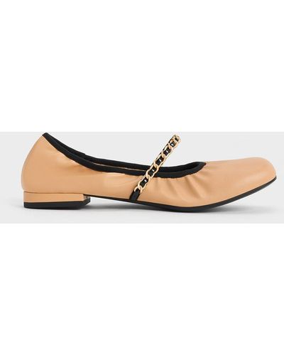 Charles & Keith Braided-chain Strap Mary Janes - Natural