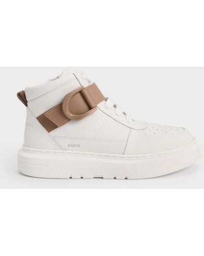 Charles & Keith Gabine Leather High-top Trainers - Natural
