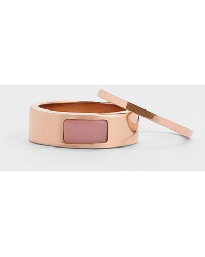 Charles & Keith - Women's Briar Square Two-Ring Set, Gold, S