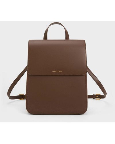 Charles & Keith Front Flap Structured Backpack - Brown