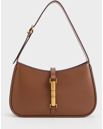 Charles & Keith Cesia Metallic Accent Shoulder Bag - Brown
