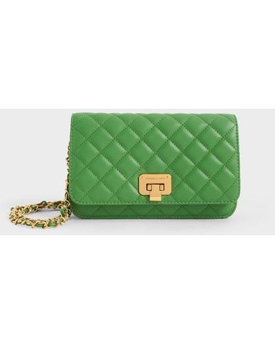 Charles & Keith Quilted Push-lock Clutch - Green