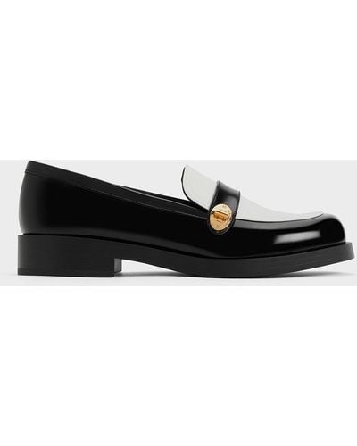 Charles & Keith Two-tone Metallic-buckle Strap Loafers - Black
