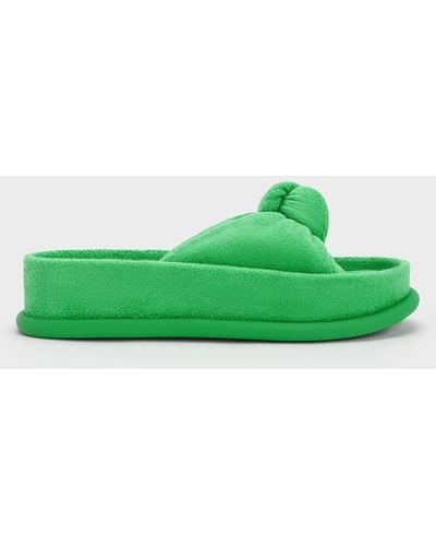 Charles & Keith Loey Textured Knotted Slides - Green