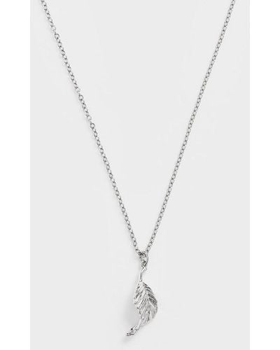 Charles & Keith Leaf Pendant Bead Necklace - White