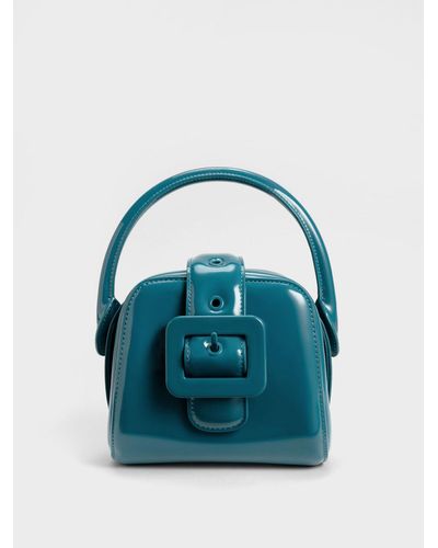 Charles & Keith Lula Patent Belted Bag - Blue
