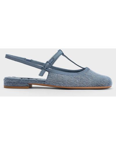 Charles & Keith Denim T-bar Mary Jane Slingback Flats - Blue