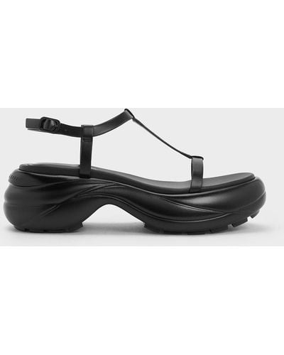 Charles & Keith T-bar Curved Platform Sports Sandals - Black
