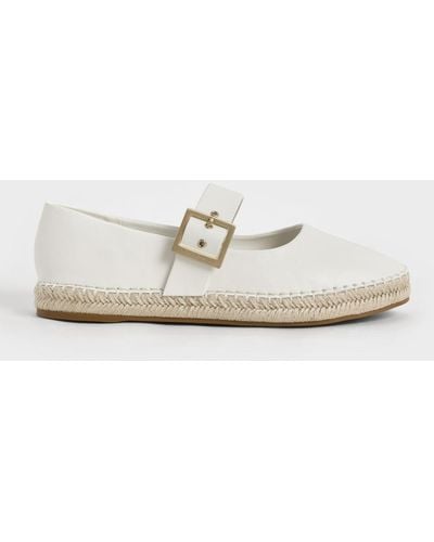 Charles & Keith Buckled Espadrille Flats - White