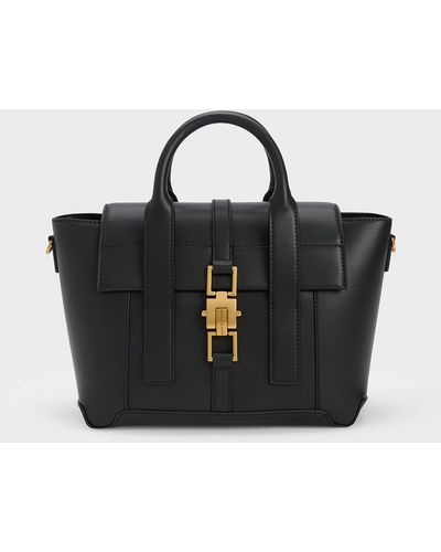 Charles & Keith Dua Buckled Trapeze Tote - Black