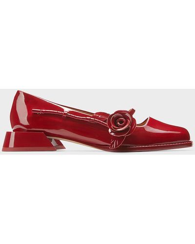 Charles & Keith Chloris Patent Leather Rose-embellished Mary Jane Pumps - Red