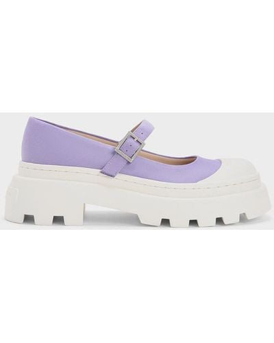 Charles & Keith Indra Textured Two-tone Platform Mary Janes - Purple