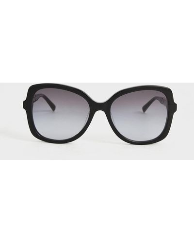 Charles & Keith Recycled Acetate Braided Temple Butterfly Sunglasses - Black