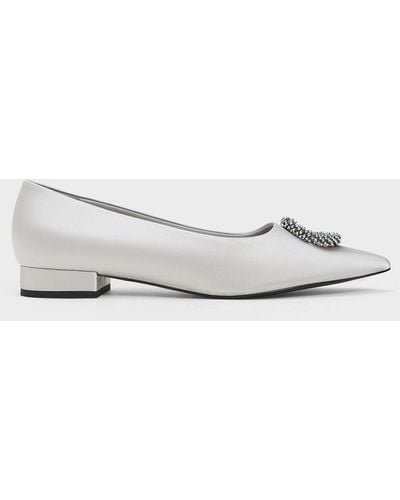 Charles & Keith Recycled Polyester Beaded Circle Flats - White